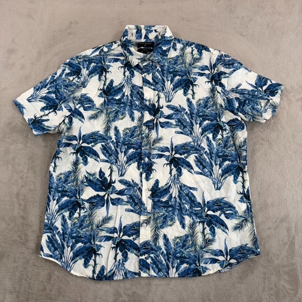 Banana Republic Slim Fit Hawaiian Shirt Men XL Linen Blend Short Sleeve NWOT